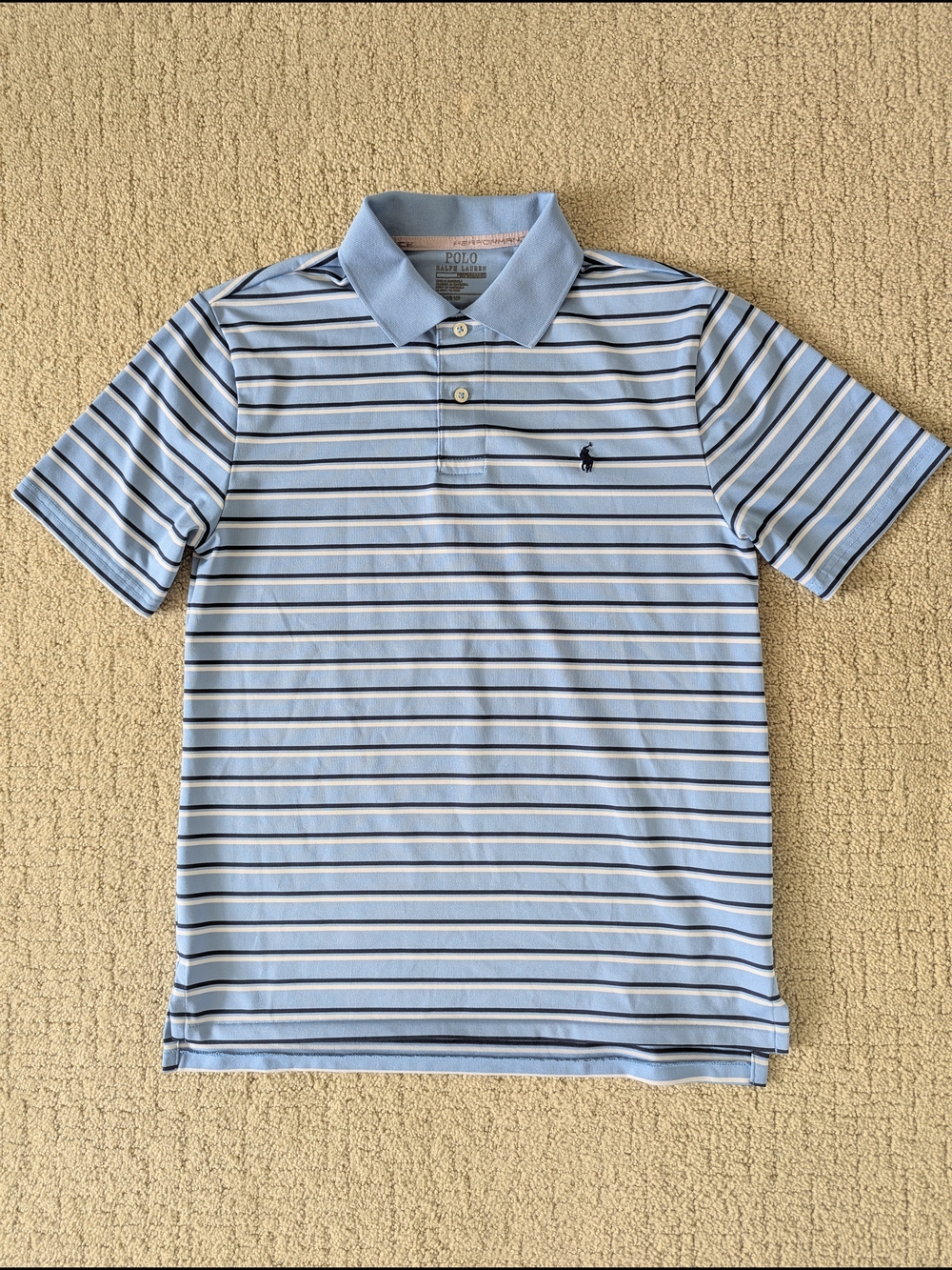 Polo Ralph Lauren Performance Polo Shirt Boys L Blue Striped Golf Pony Preppy